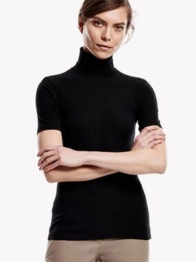 Theory Black Short-Sleeve Mock Neck Top